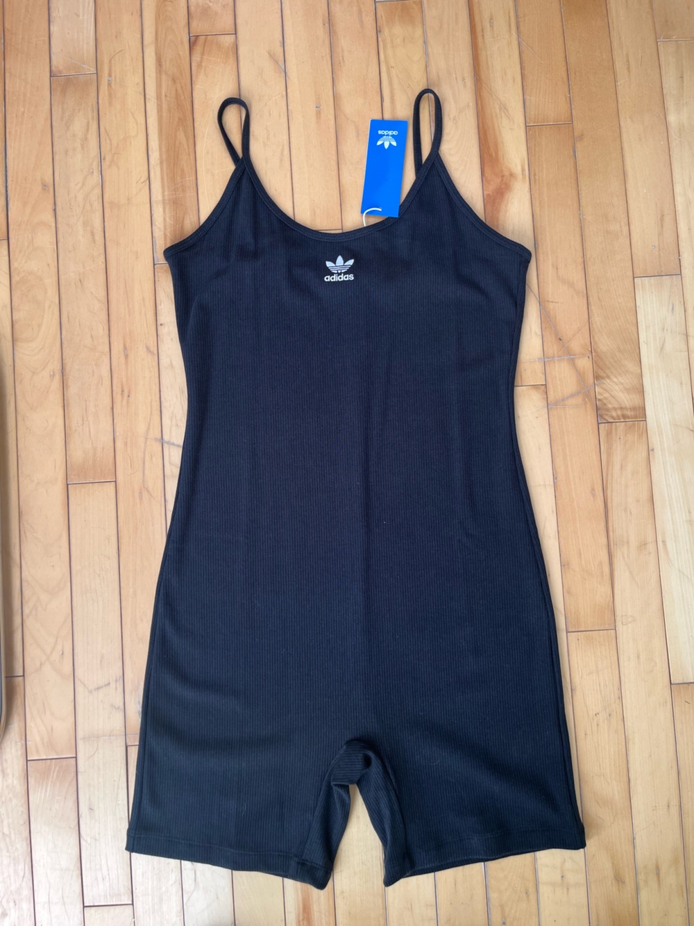 adidas Black Ribbed Sleeveless Romper Onesie